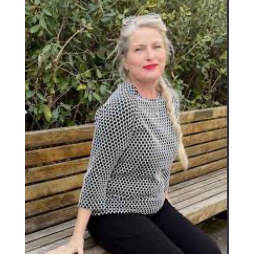 Lesley Evers Adele Top Women Medium Black White Jacquard Mod Retro Minimalist